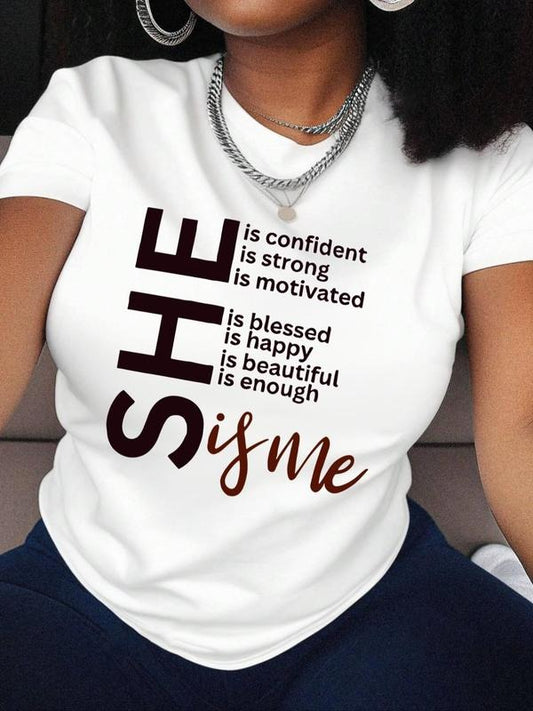 Women's Letter Print Round Neck Tee, Casual Short Sleeve Crew Neck T-Shirt for Summer, Fashion Women's Top for Daily Wear...