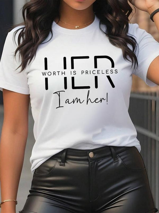 Women's Letter Print Round Neck Tee, Casual Short Sleeve Crew Neck T-Shirt for Summer, Fashion Women's Top for Daily...