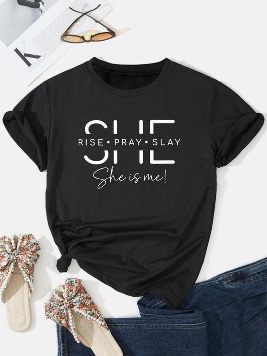 Women's Letter Print Round Neck Tee, Fashion Casual Crew Neck Short Sleeve T-Shirt for Daily Holiday Vacation Outdoor...