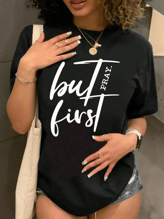 Women's Letter Print Round Neck Tee, Fashion Casual Crew Neck Short Sleeve T-shirt for Daily Holiday Vacation Outdoor...