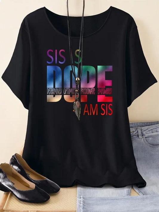 Women's Letter Print Round Neck Tee, Fashion Casual Crew Neck Short Sleeve T-shirt for Daily Holiday Vacation Outdoor...