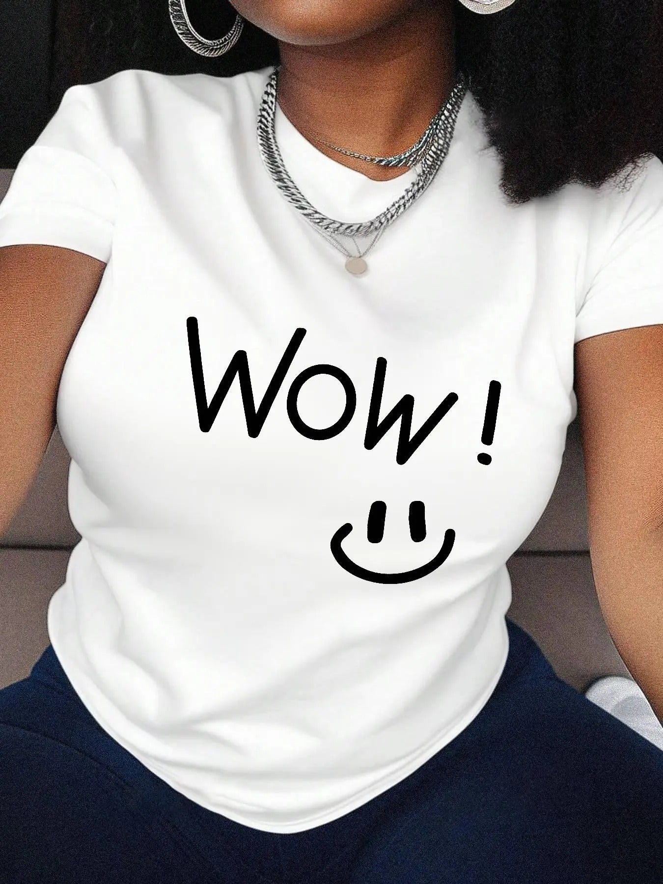 Women's Letter Print Round Neck Tee, Fashion Casual Short Sleeve T-shirt for Summer, Ladies Clothes for Daily Outdoor...