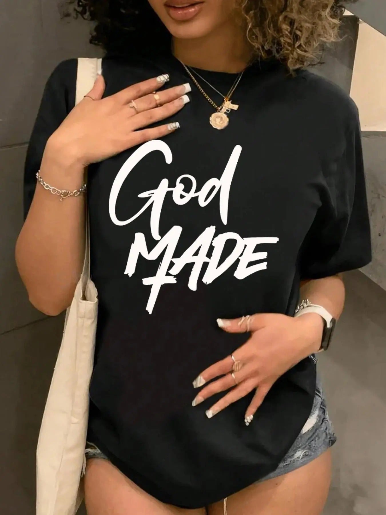 Women's Letter Print Round Neck Tee, Fashion Casual Short Sleeve T-shirt, Ladies Summer Clothes for Daily...