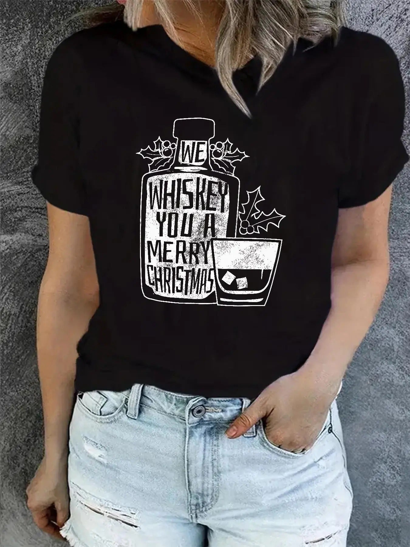 Women's Letter Print Round Neck Tee, Trendy Casual Short Sleeve Crew Neck T-shirt for Daily Wear, Ladies Summer Outfit...