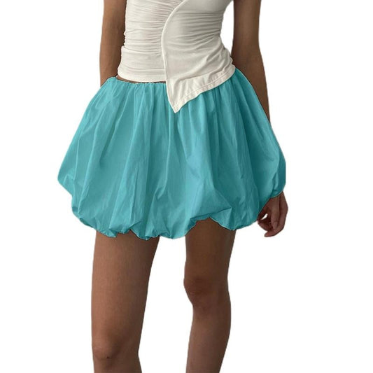 Women's Mini Lantern Skirt Casual Loose Fitting Elastic Waist Solid Color Short Puffball Skirt for Summer Lady Womenswear...