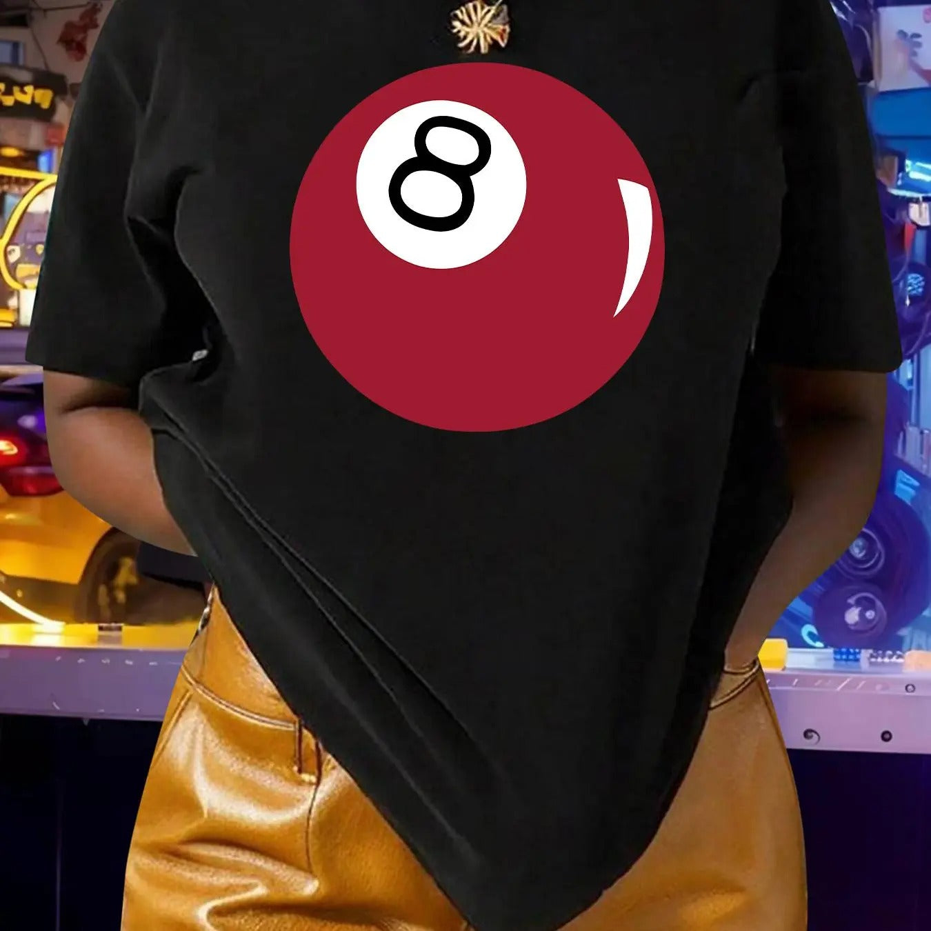 Women's Number "8" Ball Print Round Neck Tee, Fashion Casual Crew Neck Short Sleeve T-shirt for Daily Outdoor Wear,...
