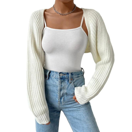 Women's Open Front Cropped Cardigan Long Sleeve Solid Color Ribbed Knit Shrug Sweater Bolero Tops Knitwear Womenswear...