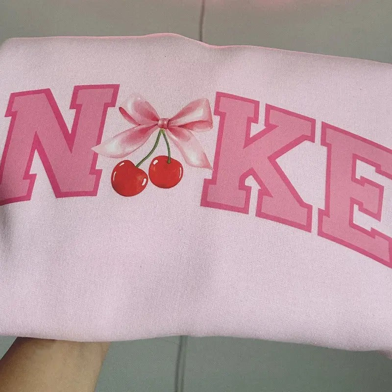 Women's Pink Cherry Pullover Sweater, Women Aesthetic Sweater, Girly Social Club Matching Tee, Coquette T-Shirt Hoodie,...
