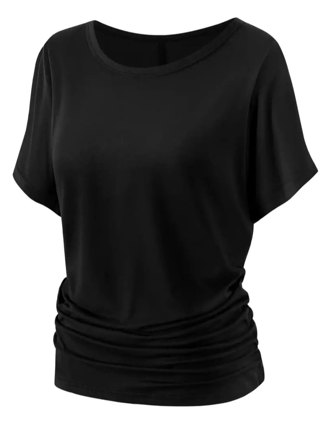 Women's Plain Ruched Batwing Sleeve Tee, Casual Short Sleeve Round Neck T-shirt for Summer, Ladies Clothes for Daily Wear...