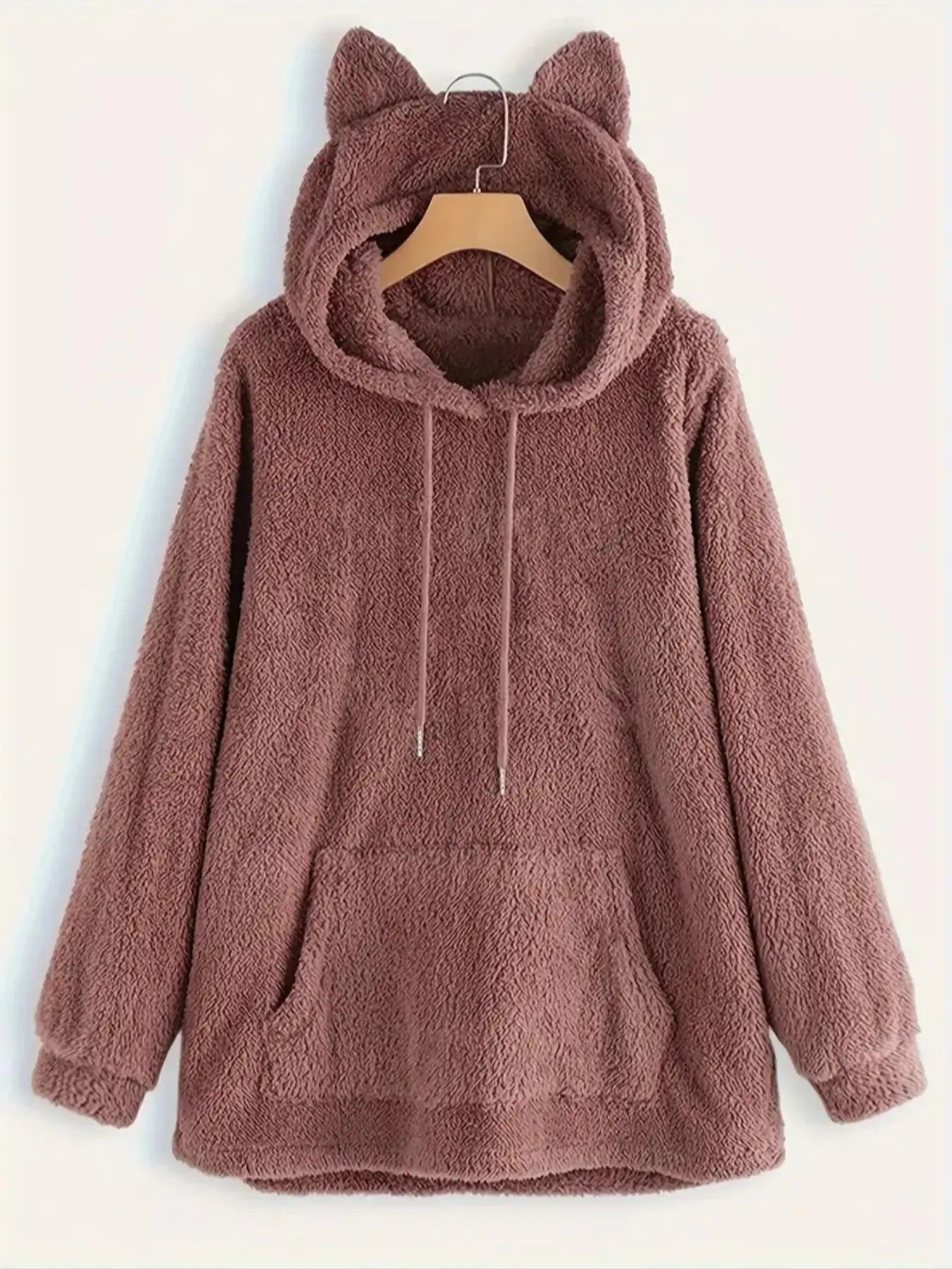 Women's Solid  Drawstring Fuzzy Hoodie, Casual Long Sleeve Pocket Hooded Sweatshirt for Fall & Winter, Women's Clothes...