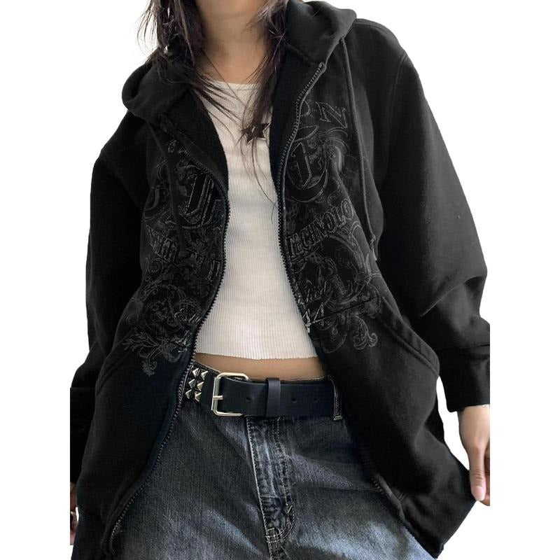 Women's Spring Autumn Drawstring Hoodie Long Sleeve Letter Print Zipper Sweatshirt with Pockets Womenswear Check T-Shirts