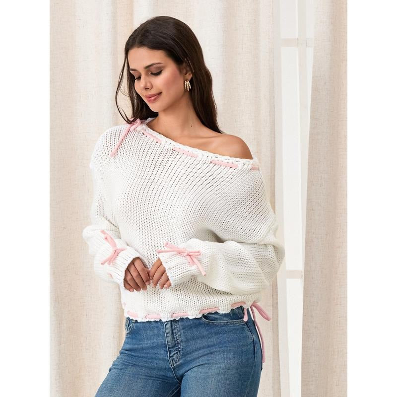 Women's Spring Autumn Knit Sweater Long Sleeve Drawstring Loose Pullover Knitwear Womenswear Check T-Shirts, Hoodie,...