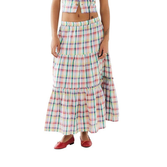 Women's Summer Plaid Print Skirt Elastic Waist Tiered A-Line Casual Midi Skirts Streetwear Womenswear Bottom T-Shirts,...