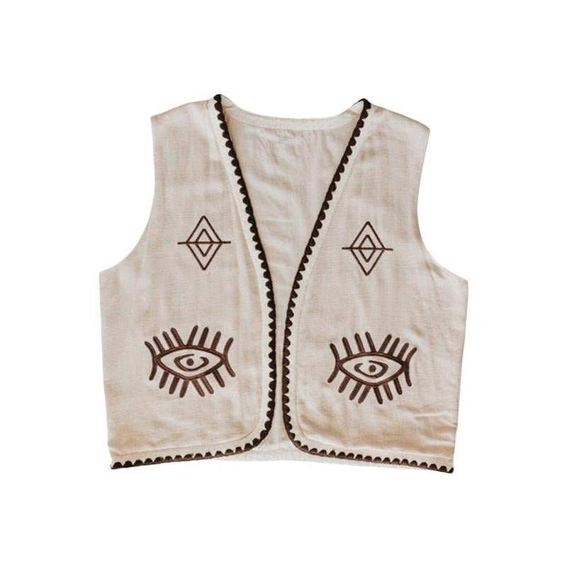 Women's Vest Tops Casual Fashion Embroidery Sleeveless Open Front Boho Cardigan for Party Club Cotton Lady T-Shirts,...