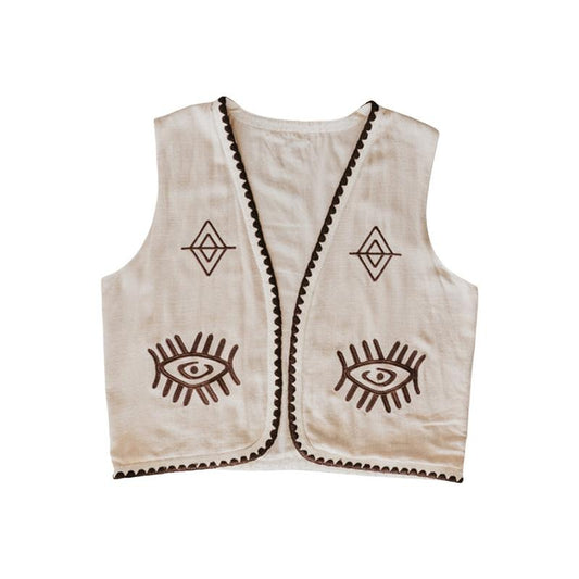 Women's Vest Tops Casual Fashion Embroidery Sleeveless Open Front Boho Cardigan for Party Club Cotton Lady T-Shirts,...