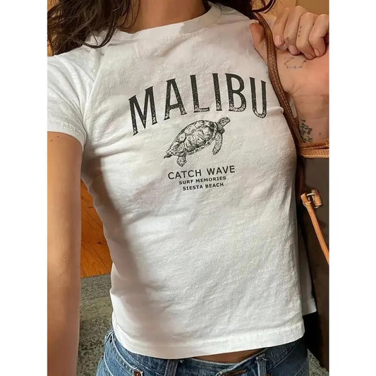 Women's Y2K-Inspired Casual Turtle Graphic Tee - Soft Polyester, Crew Neck, Short Sleeve