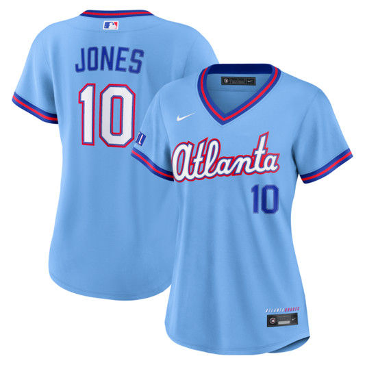 Women Atlanta Braves #10 Chipper Jones 2026 City Connect Stadium Jersey - Powder Blue_conew1