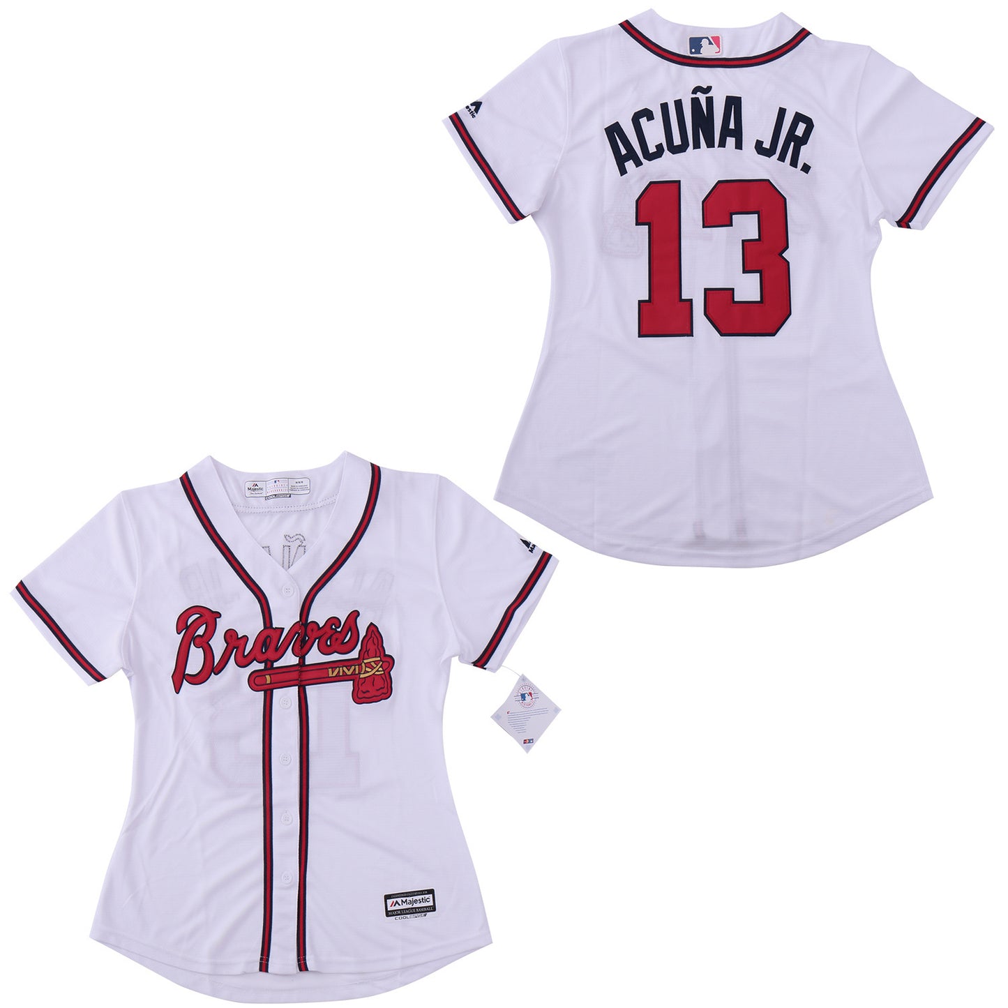 Women Atlanta Braves #13 Ronald Acuña Jr. Warriors 13 White Women