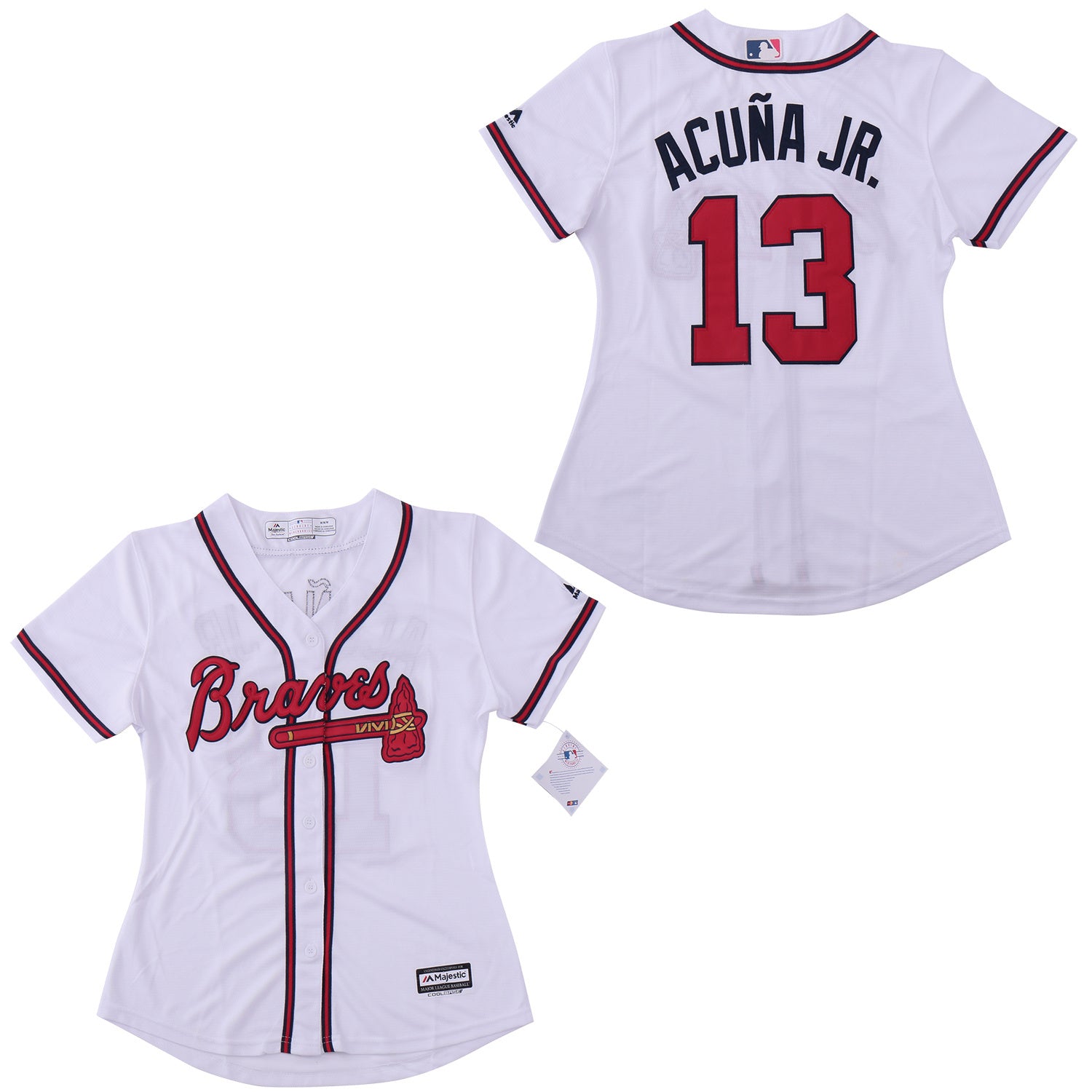 Women Atlanta Braves #13 Ronald Acuña Jr. Warriors 13 White Women