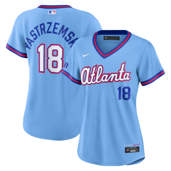 Women Atlanta Braves #18 Mike Yastrzemski 2026 City Connect Stadium Jersey - Powder Blue_conew1