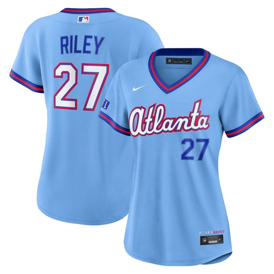 Women Atlanta Braves #27 Austin Riley 2026 City Connect Stadium Jersey - Powder Blue