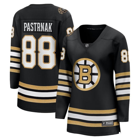 Women Boston Bruins #88 David Pastrnak Branded 100th Anniversary Premier Breakaway Player Jersey - Black