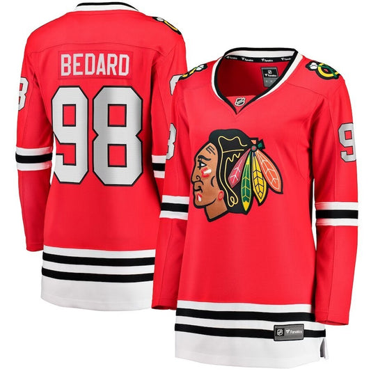 Women Chicago Blackhawks #98 Connor Bedard Branded 2023 NHL Draft Home Breakaway Player Jersey - Red