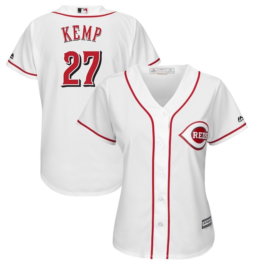 Women Cincinnati Reds #27 Matt Kemp Majestic Home Cool Base Player Jersey – White