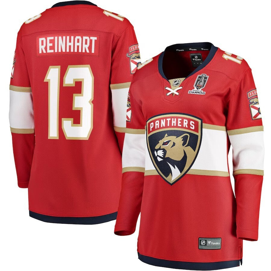 Women Florida Panthers #13 Sam Reinhart 2025 Stanley Cup Champions Breakaway Jersey - Red