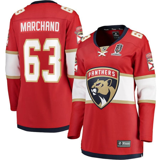 Women Florida Panthers #63 Brad Marchand 2025 Stanley Cup Champions Breakaway Jersey - Red