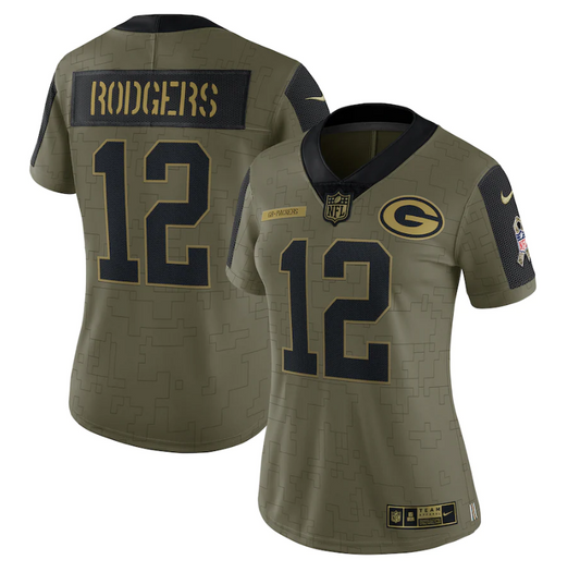 Women Green Bay Packers #12 Aaron Rodgers 21 New Salute