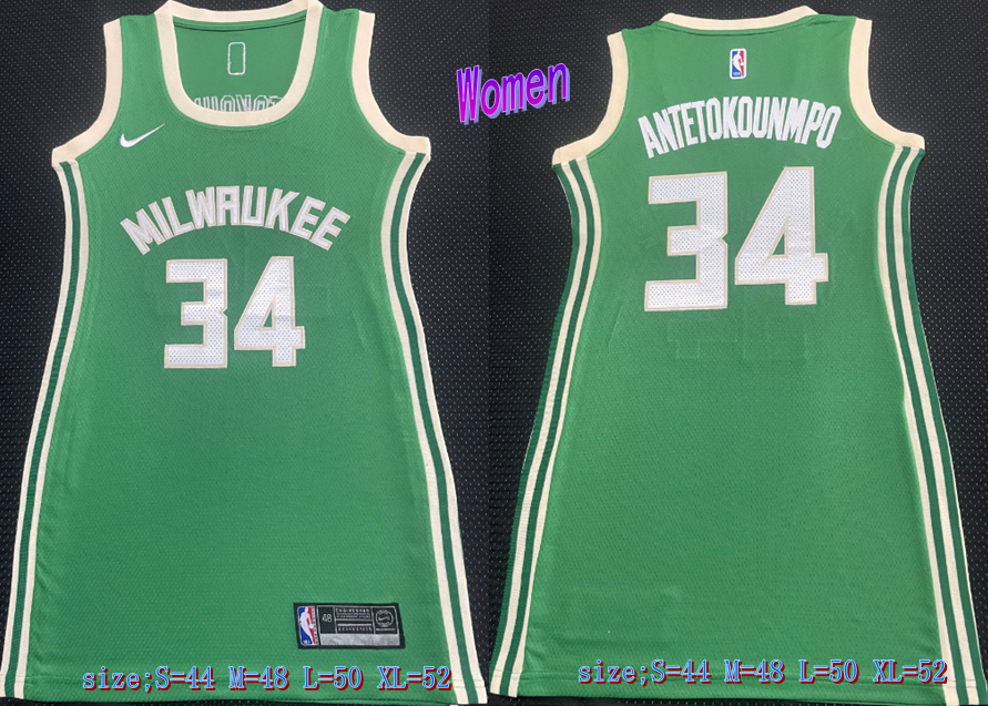 Women Milwaukee Bucks #34 Giannis Antetokounmpo Bucks 34 # Green Women Dress Size S M L XL Style 3