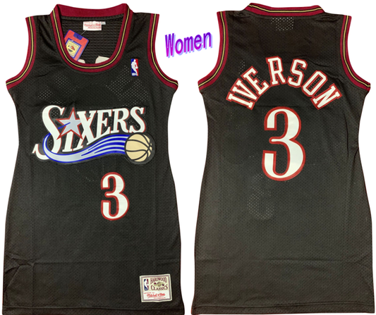 Women Philadelphia 76ers #3 Allen Iverson 76 Iverson Black Women Dress
