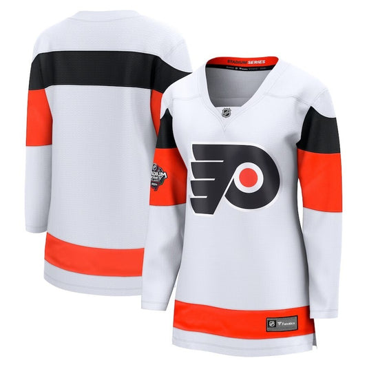 Women Philadelphia Flyers Fanatics Branded 2024 NHL Stadium Series Breakaway Jersey – White Style 2
