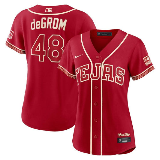 Women Texas Rangers #48 Jacob deGrom 2026 City Connect Stadium Jersey - Red