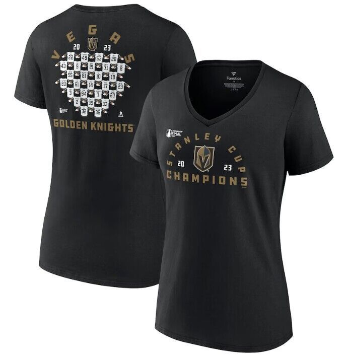 Women Vegas Golden Knights Black 2023 Stanley Cup Champions Jersey Roster V