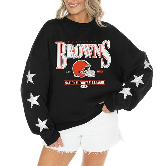 Women's Cleveland Browns Gameday Couture Black Rhinestone Star Sleeve Settle