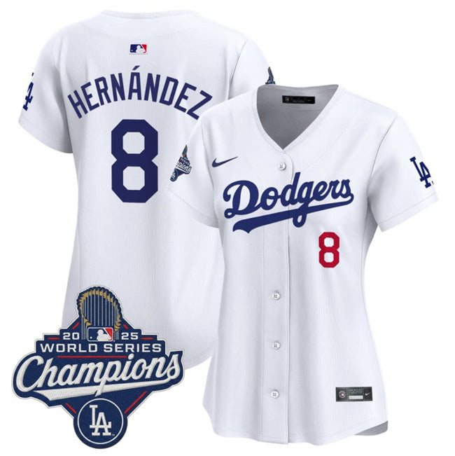 Women's Los Angeles Dodgers #8 Enrique Hernandez White 2025 World Series Champions