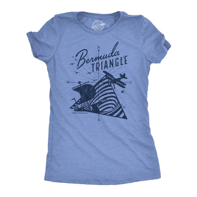 Womens Bermuda Triangle T Shirt Funny Vintage Retro Graphic Novelty Tee for Men Funny Womens T Shirts Cute Slimming Top Comfortable Light Blue