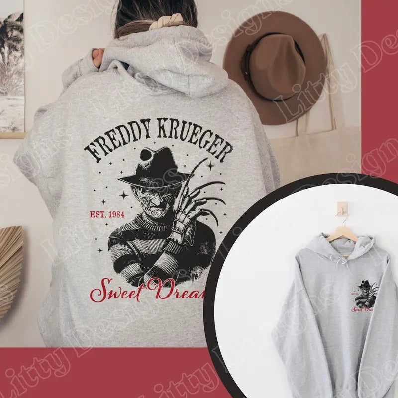 Womens Horror Movie Hoodie - Unisex Halloween Sweatshirt for Fall - Scary Movie Halloween Shirt - Nightmare Hooded Pullover Sweater