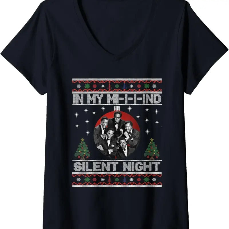 Womens In My Mind Silent Night Ugly Christmas Xmas Sweater Top V-Neck T-Shirt Hoodie, Sweatshirt | InkThreadWorks.com