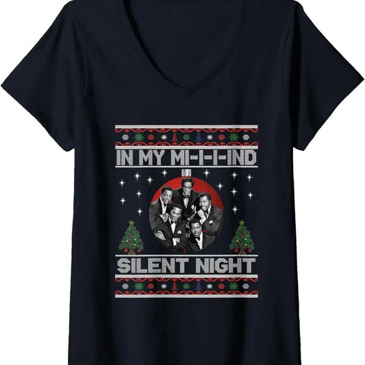Womens In My Mind Silent Night Ugly Christmas Xmas Sweater Top V-Neck T-Shirt Hoodie, Sweatshirt | InkThreadWorks.com