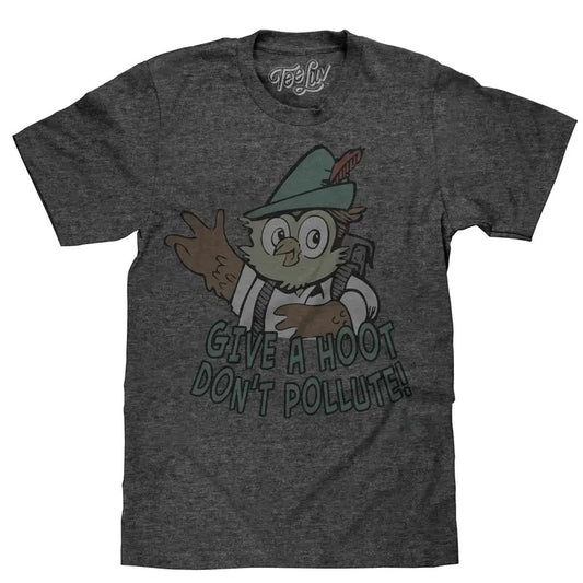 Woodsy Owl Give a Hoot Don't Pollute T- Shirt - Gray Hoodie, Sweatshirt | InkThreadWorks.com