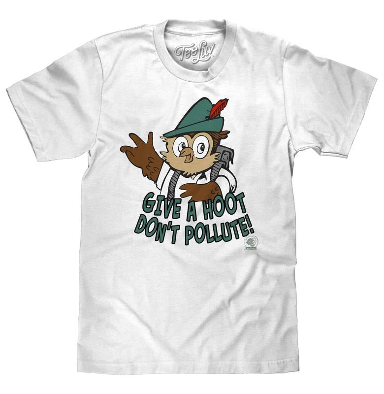 Woodsy Owl Give a Hoot Don't Pollute on Recycled T-Shirt - White Hoodie, Sweatshirt | InkThreadWorks.com