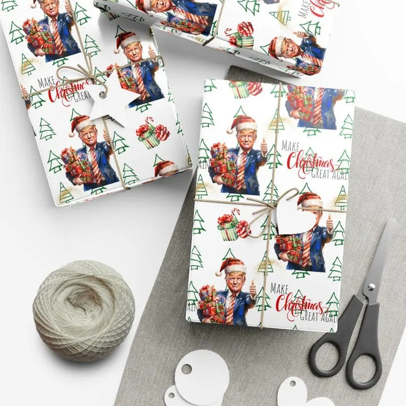Wrapping Paper, Republican Political Trump Make Christmas Great Again Funny Gift Wrap Papers, Holiday Gift Wrap, Political Party Supplies,