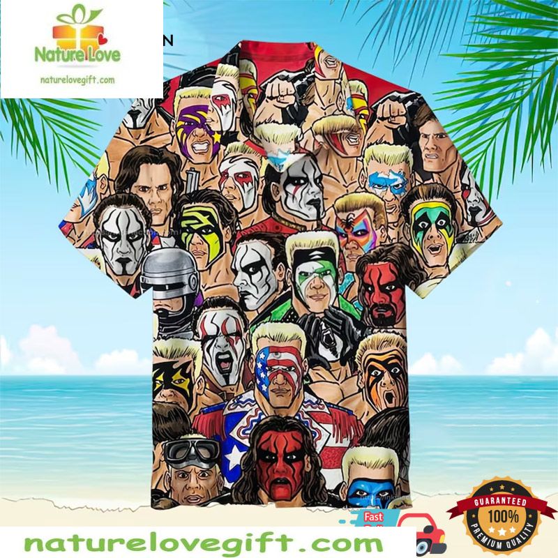 Wrestling Collage Art Hawaiian Shirt for Men Cool Design