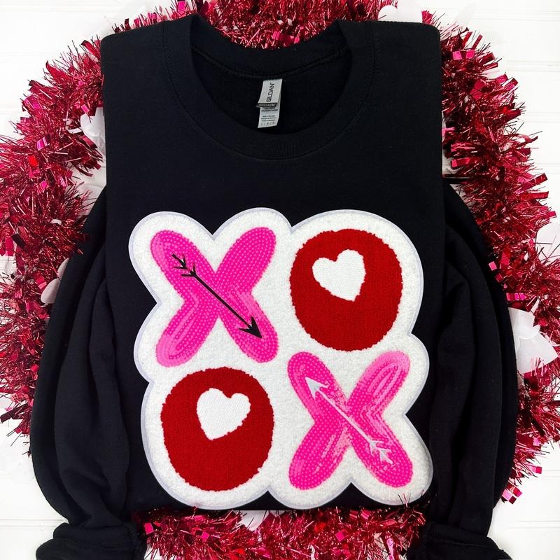 XOXO Chenille Sequin Patch Sweatshirt -- BLACK T-Shirts, Hoodie | InkThreadWorks.com