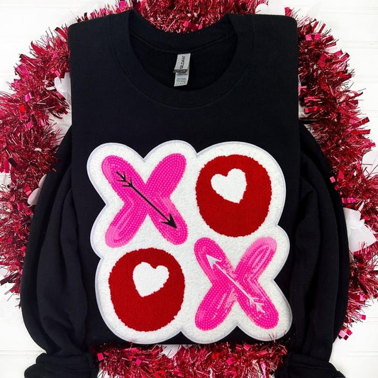 XOXO Chenille Sequin Patch Sweatshirt -- BLACK T-Shirts, Hoodie | InkThreadWorks.com
