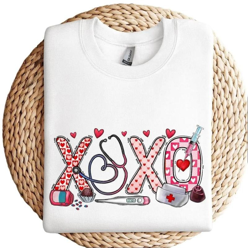 XOXO Nurse Sweatshirt, Valentines Day Hoodie, Sweatshirt For Women T-Shirts | InkThreadWorks.com