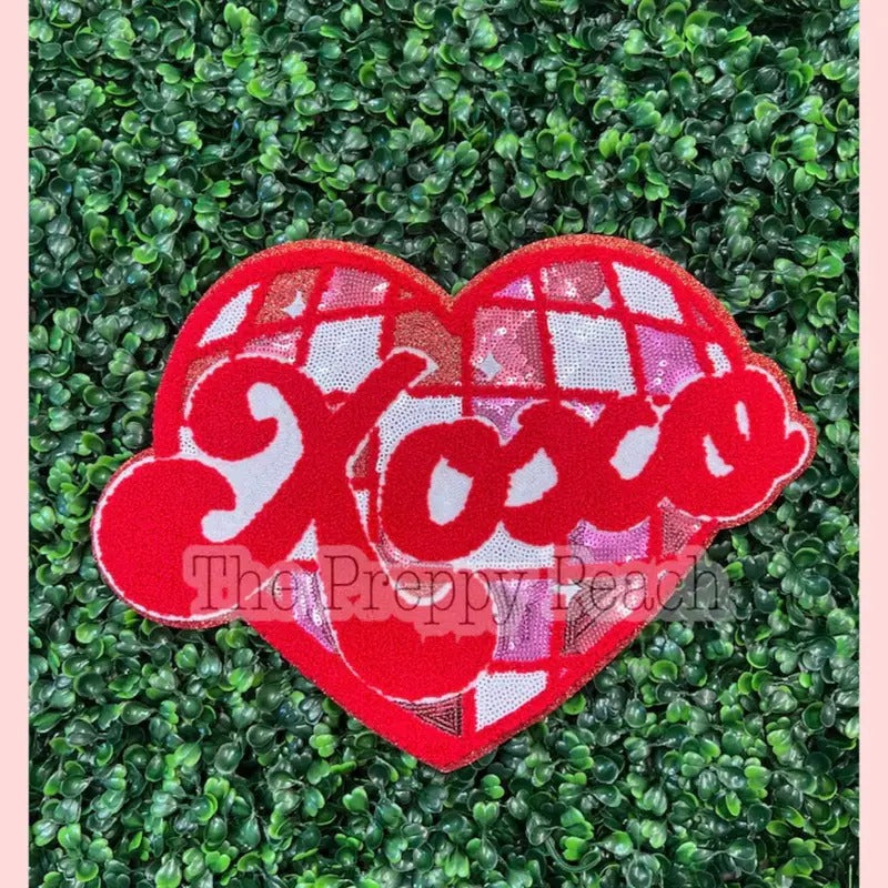 XOXO disco heart Valentine Chenille Patch | Chenille Sequin Patch | T Shirt Patch | Iron On Patch Hoodie, Sweatshirt